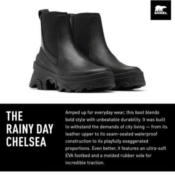SOREL / Brex-Chelsea / Rainy Day /  Boots / Waterproof / Black / Size 9 - Picture 2 of 10